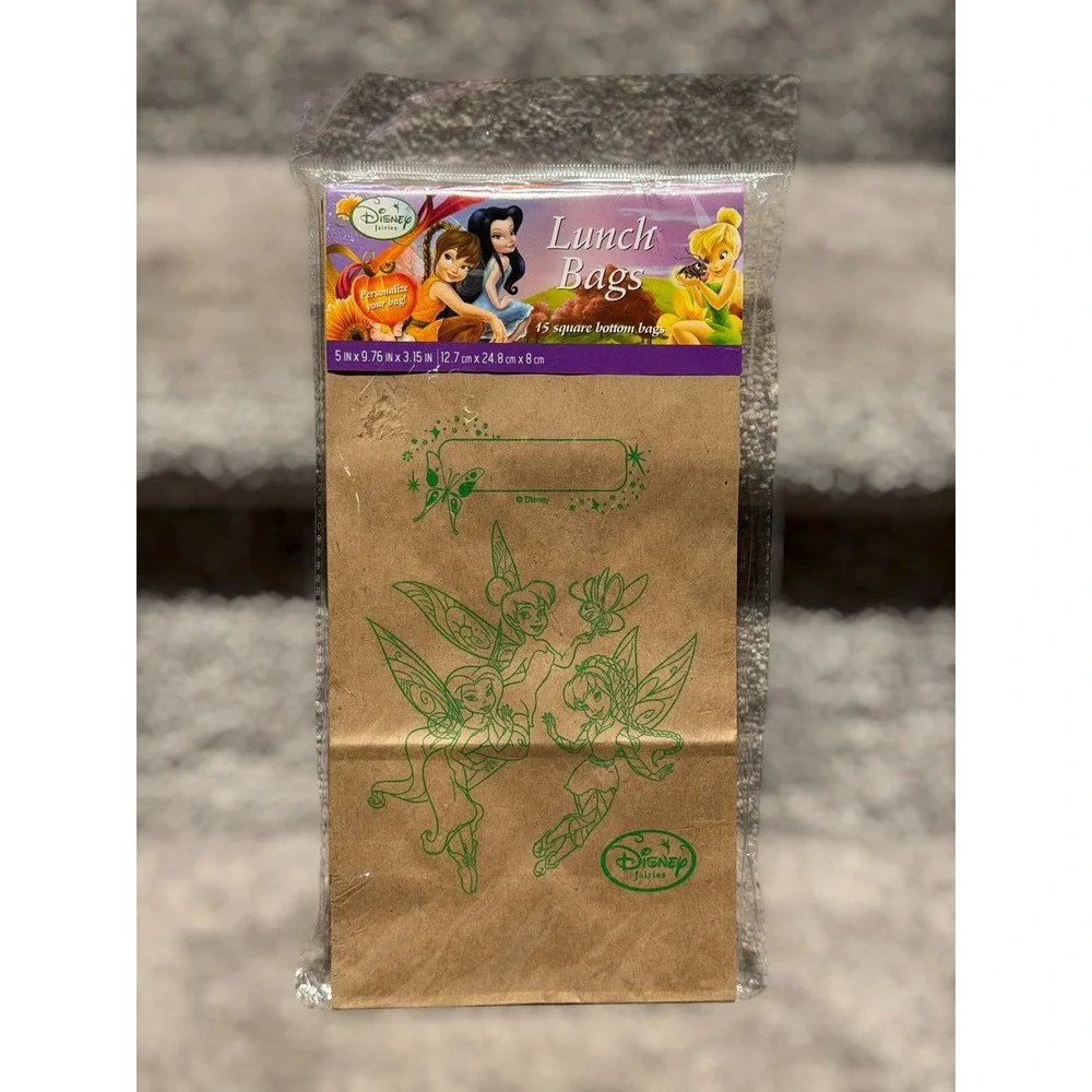 NEW Y2K Disney Fairies Tinker Bell Kraft Paper Lunch Bags 15 Count Pixie Hollow